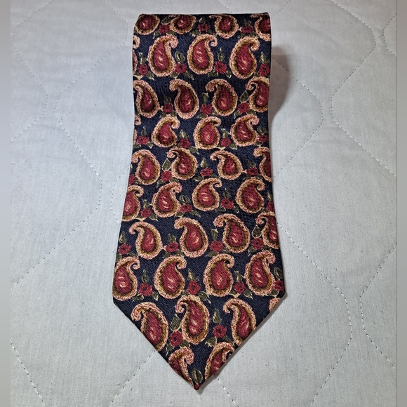 Woodward Paisley Designer/Luxury 💯 Silk Necktie 3.75x58" Dark Blue/Red/Gold USA - Picture 1 of 9